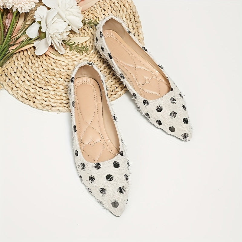 Polka Dot Ballet Flats Pointed Toe Slip On Work Flats