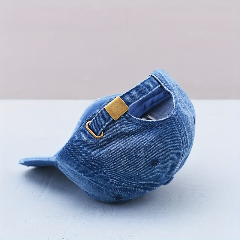 Embroidered Denim Baseball Cap Distressed Dad Hat Adjustable Unisex Sun Hats