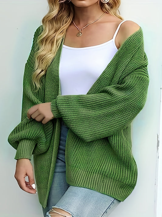  Solid Lantern Sleeve Open Front Cardigan