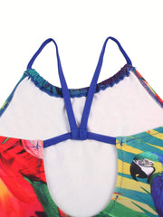 Toddlr Girl Plant & Parrot Graphic Cami Swimsuit Kids Beach Clothes