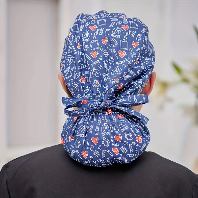  Ponytail Work Cap Casual Scrub Cap For Long Hair Printed Beanie Nurse