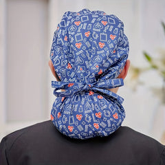  Ponytail Work Cap Casual Scrub Cap For Long Hair Printed Beanie Nurse