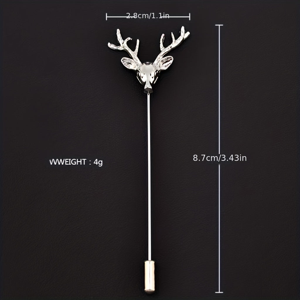 Retro Deer Head Brooch Men's Small Suit Inserted Long Needle Style