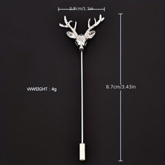 Retro Deer Head Brooch Men's Small Suit Inserted Long Needle Style