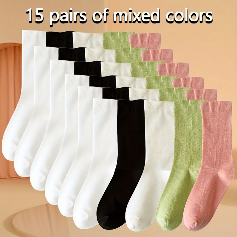 Women's Solid Mid Tube Socks, 5 Pairs