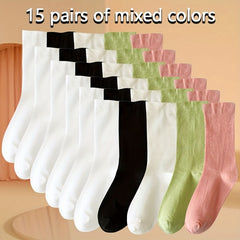 Women's Solid Mid Tube Socks, 5 Pairs