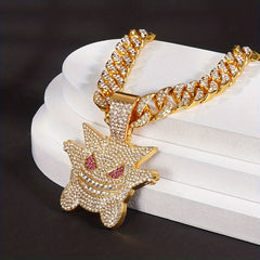 Women's Hip Hop Punk Ghost Pendant Necklace with Rhinestones Glitter Cuban Chain
