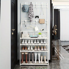 Coat Rack Shoe Rack with Storage Shelves & Hooks - Entryway Organizer