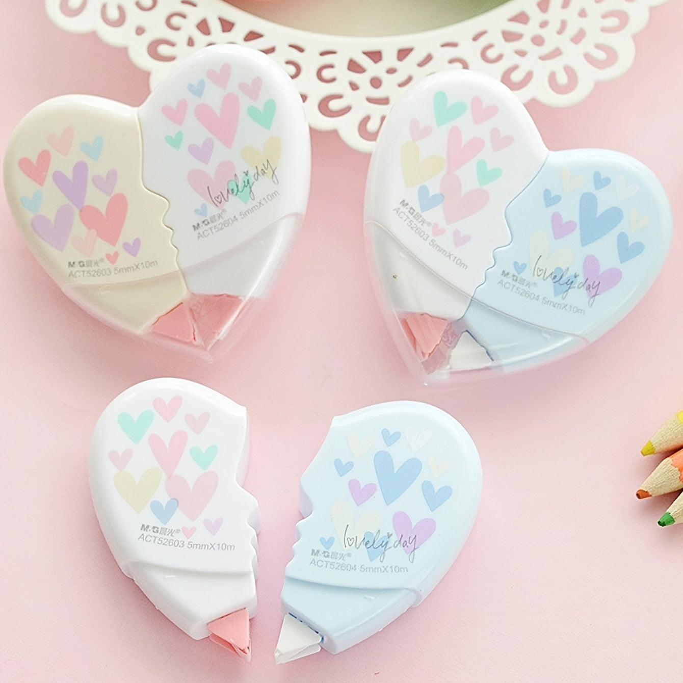 2pcs Heart-shaped Correction Tape, Creative Design
