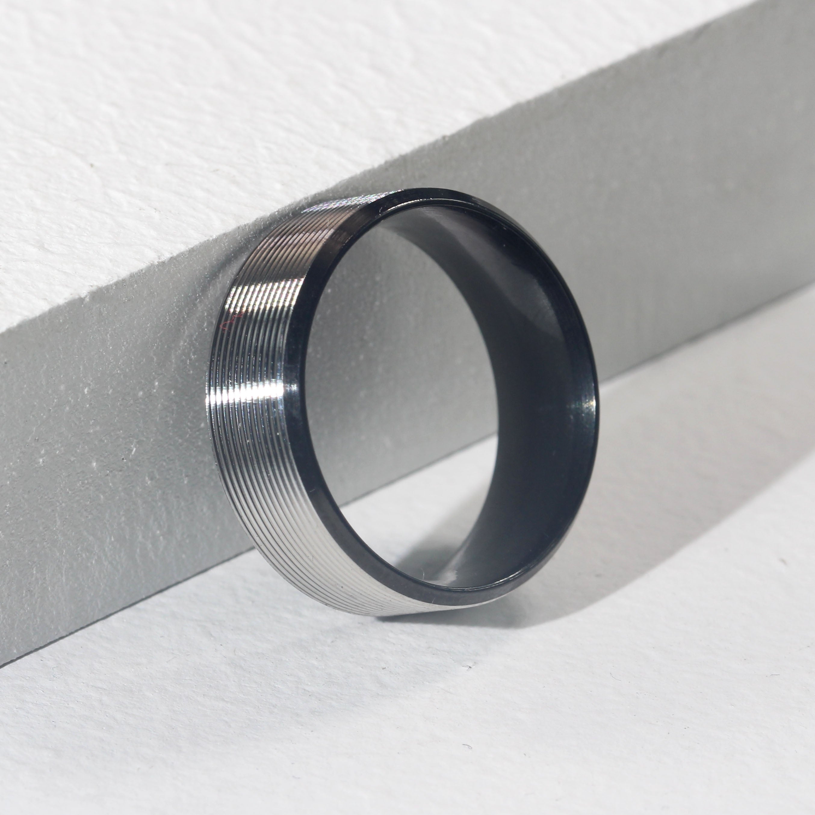Engraved Grooves Stainless Steel Brushed Ring