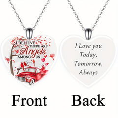 Red Bird & Car Love Heart Crystal Pendant Necklace for Women