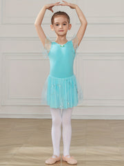 Flower & Cross Back Sequins Ballet Dress Girls Princes Puffy Skirt