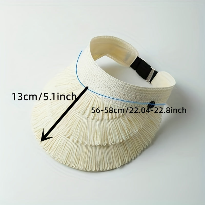 Straw Tassel Visor Hat UV Protection Lightweight