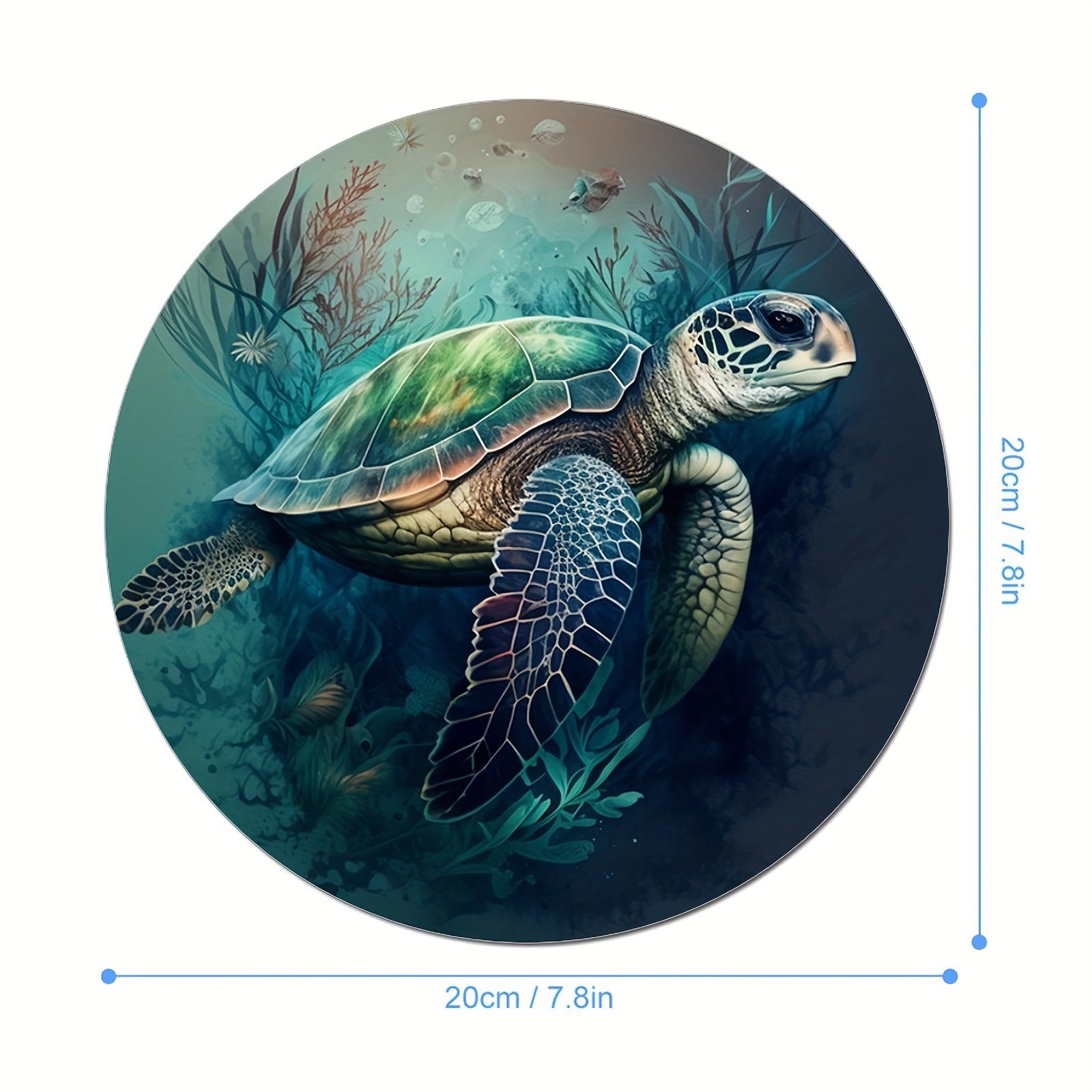 Sea Turtle And Coral Round Mouse Pad Non Slip Rubber Base 7.87 x 7.87 x 0.1inch