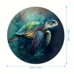 Sea Turtle And Coral Round Mouse Pad Non Slip Rubber Base 7.87 x 7.87 x 0.1inch
