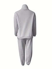 Casual Matching Two piece Set Zip Up Sweatshirt & Solid Sweatpants