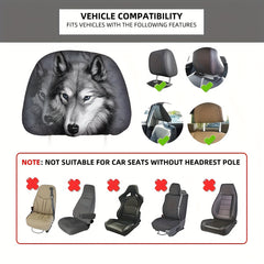 Gray Wolf Style Car Headrest Cover - Universal Fit