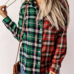  Colorblock Plaid Print Button-Up Shirt