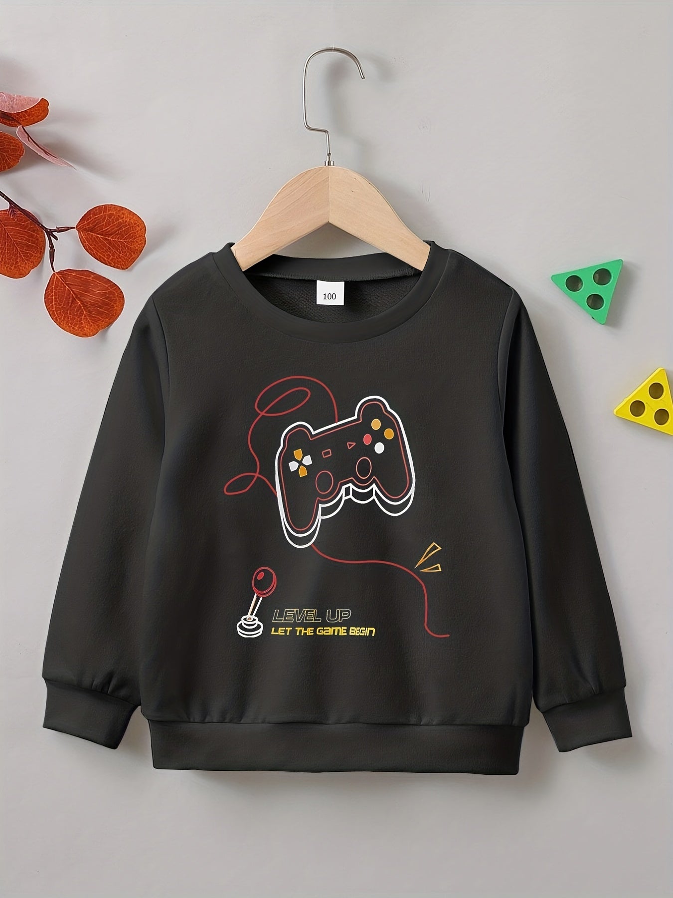 Boys Game Console & LEVEL UP Print Sweatshirt Crew Neck Top