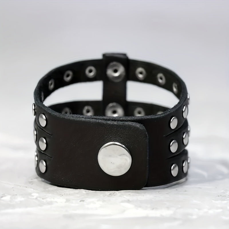 Men's Punk Retro Leather Rivet Inlaid Wide Bracelet
