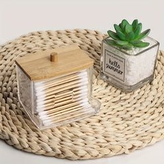 7oz Cotton Swab Pad Holder with Wooden Lids