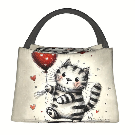 Cat Print Insulated Lunch Bag Reusable Thermal Food Container Leak Proof Cooler