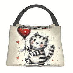 Cat Print Insulated Lunch Bag Reusable Thermal Food Container Leak Proof Cooler