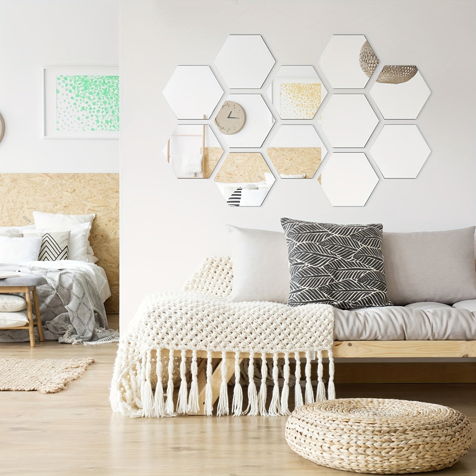 12pcs Hexagon Acrylic Mirror Wall Stickers DIY Removable Setting Wall Decal