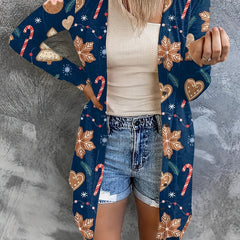  Christmas Casual Cardigan Women's Plus Graphic Print Long Sleeve