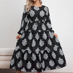  Casual Dress Women's Plus Floral Print Long Sleeve
