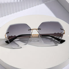 Oversized Rimless Sunglasses Ombre Lens Glasses Faux Pearl Metal Temple UV400