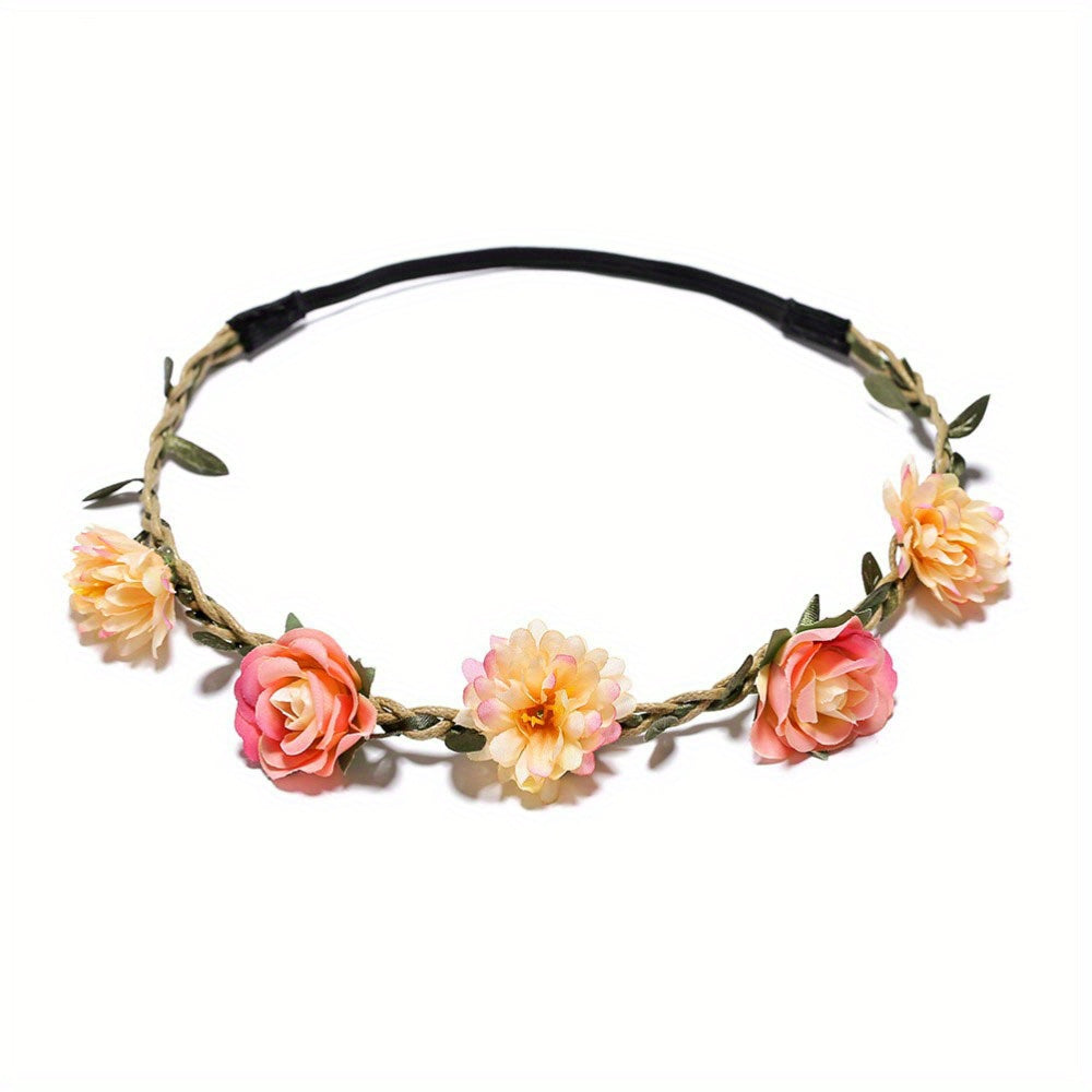 Bohemian Floral Wreath Headband Headdress for Wedding Bride