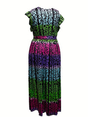  Leopard Print Ruffle Sleeve Maxi Dress with Belt
