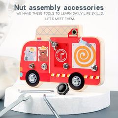 Wooden Disassembly Screw and Nut Fire Truck Set Busy Board Toy