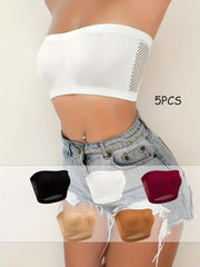 5pcs Strapless Bandeau Bras Comfy & Breathable Stretch Bra Women's Lingerie
