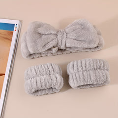 3pcs Bowknot Headband Wristband Set for Spa Makeup Skincare