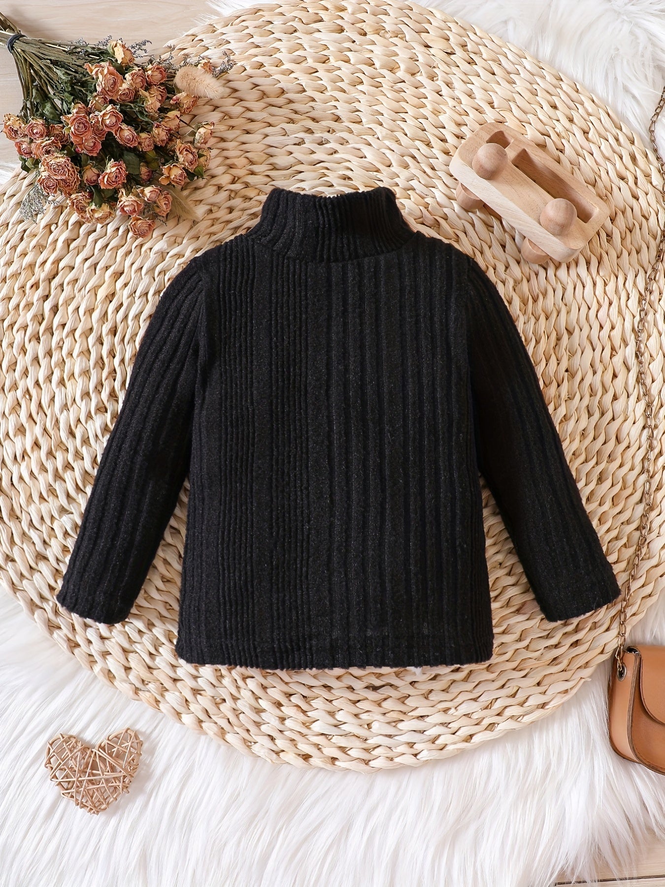 Baby Girls Ribbed Knit Sweater High Stretch Stand Collar All-match Clothes