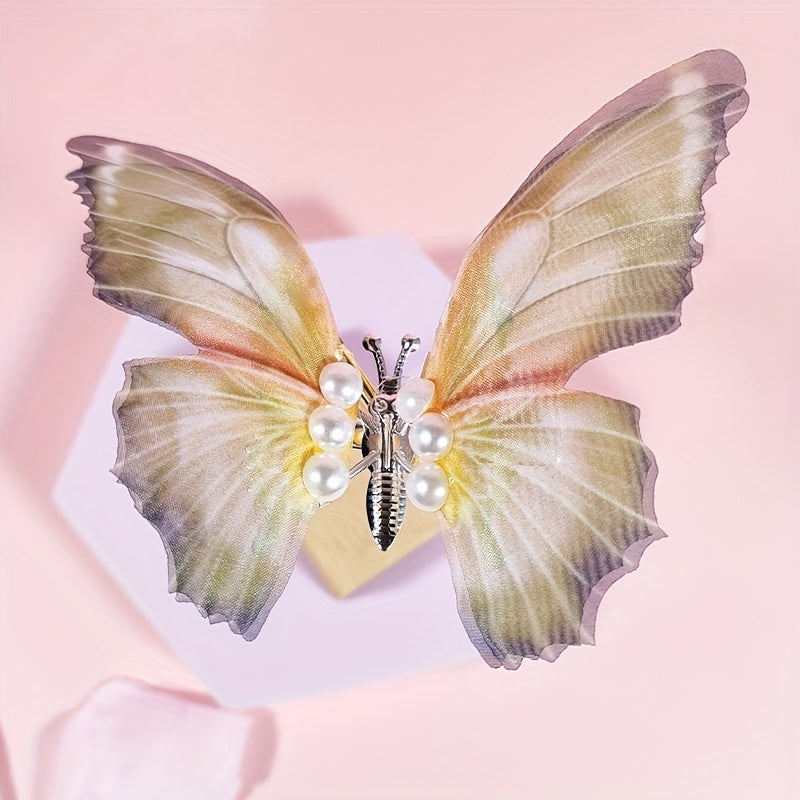 Butterfly Y2K Hair Clip Gradient Faux Pearl Duck Billed Clip Hair Accessory