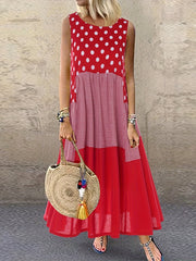  Boho Polka Dot Print Dress Round Neck Tank