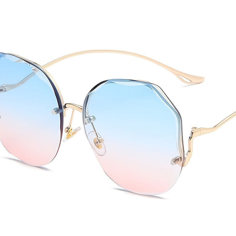 Ombre Lens Sunglasses Round Rimless Metal Glasses UV400