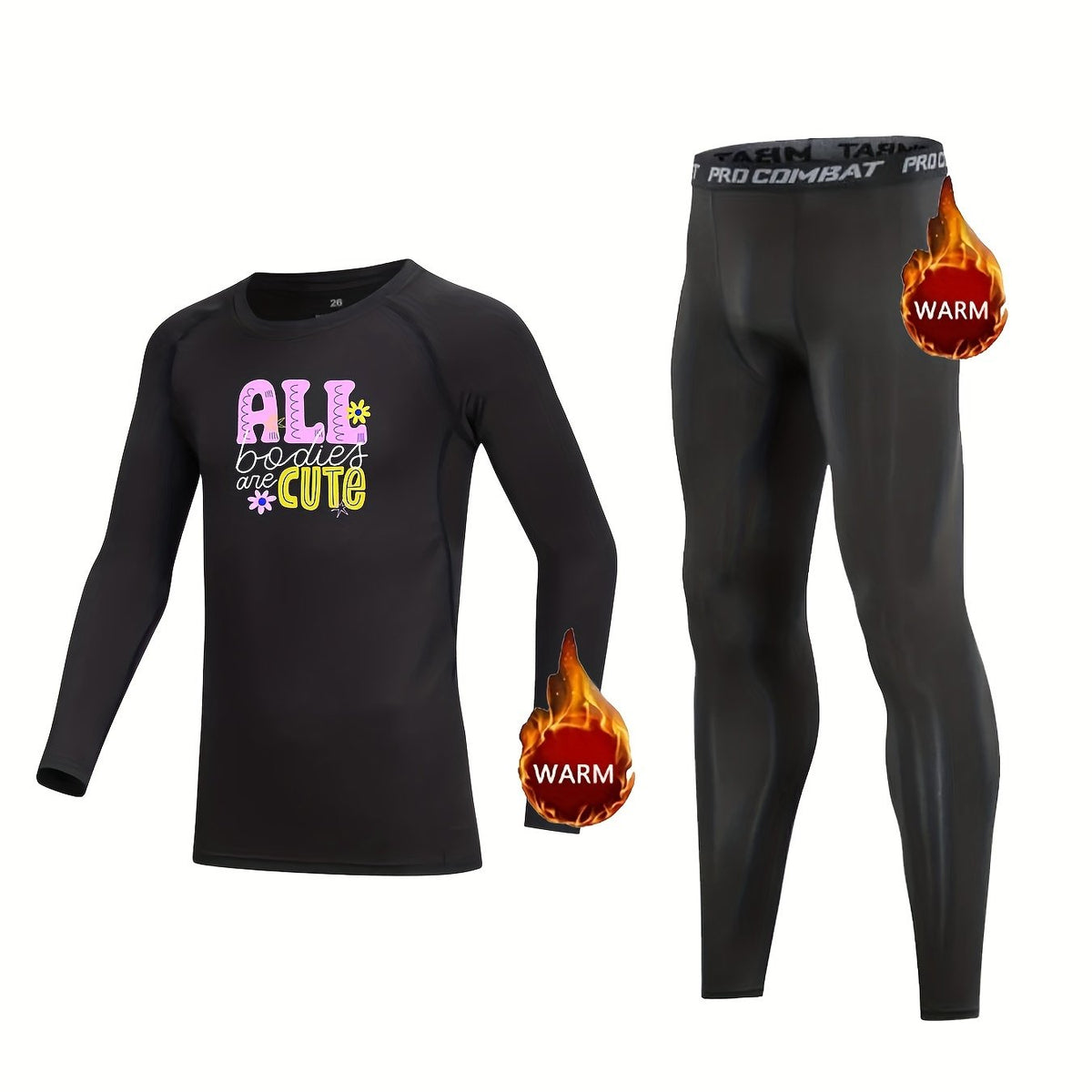 Kids Compression Fleece Sets Crew Neck Pullover Elastic Waist