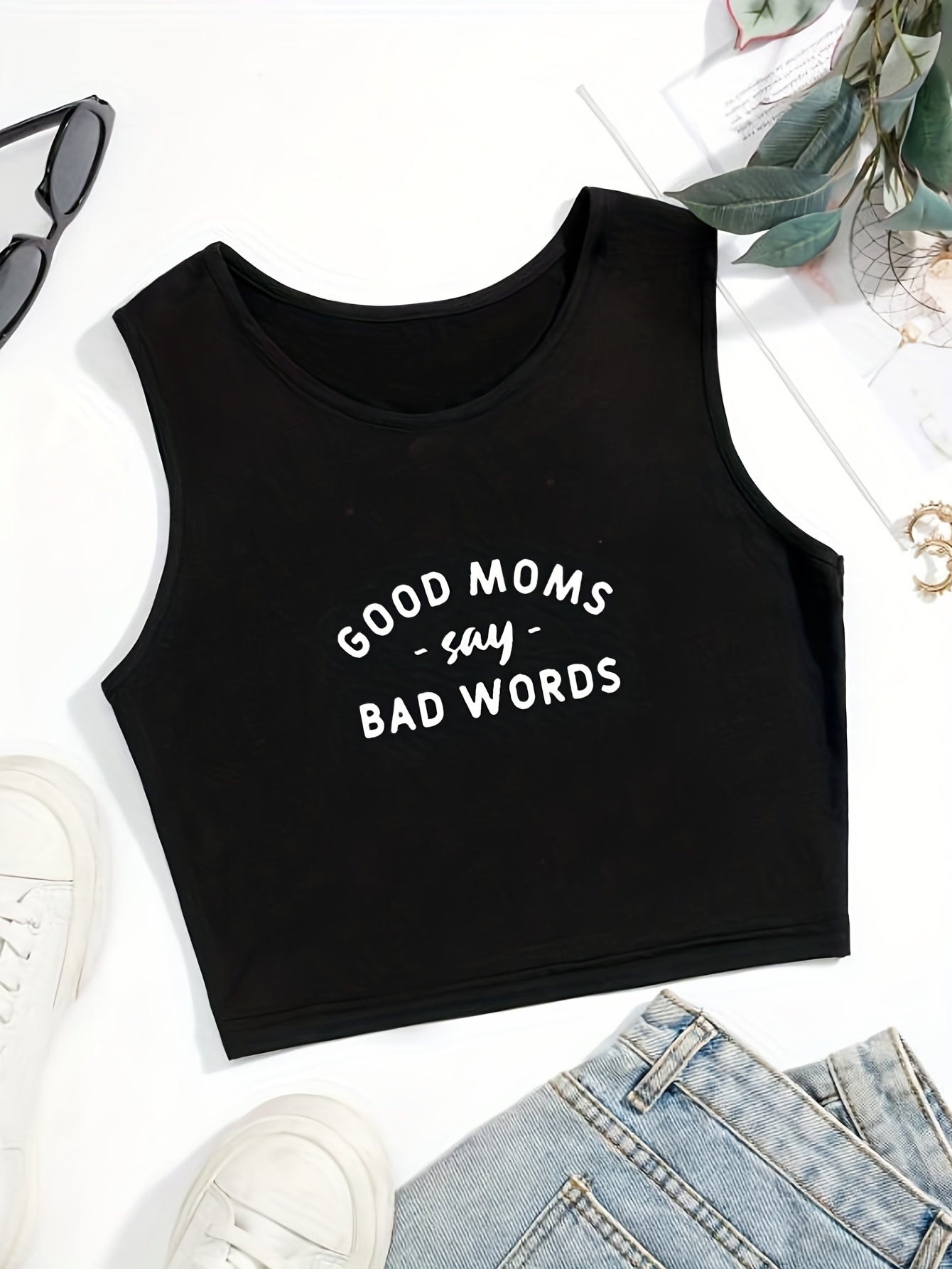 Good Moms Print Crop Tank Top Sexy Summer Sleeveless Casual Top