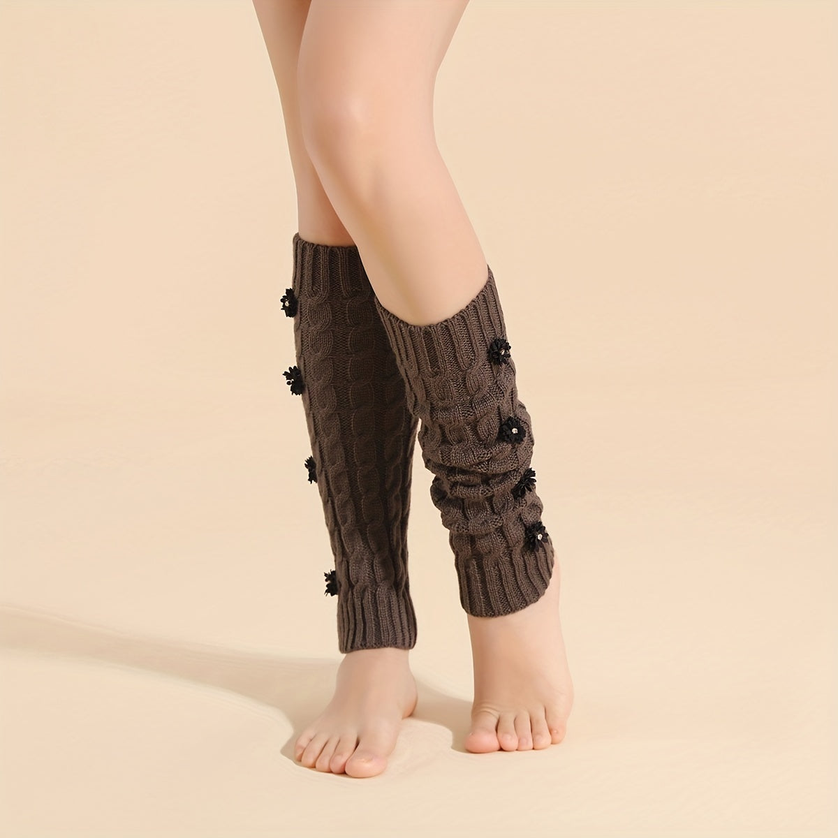 Floral Decor Leg Warmers Warm Knitted Socks Women's Stockings