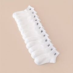 12 Pairs Constellation Print Socks Comfy & Breathable Crew Short Socks