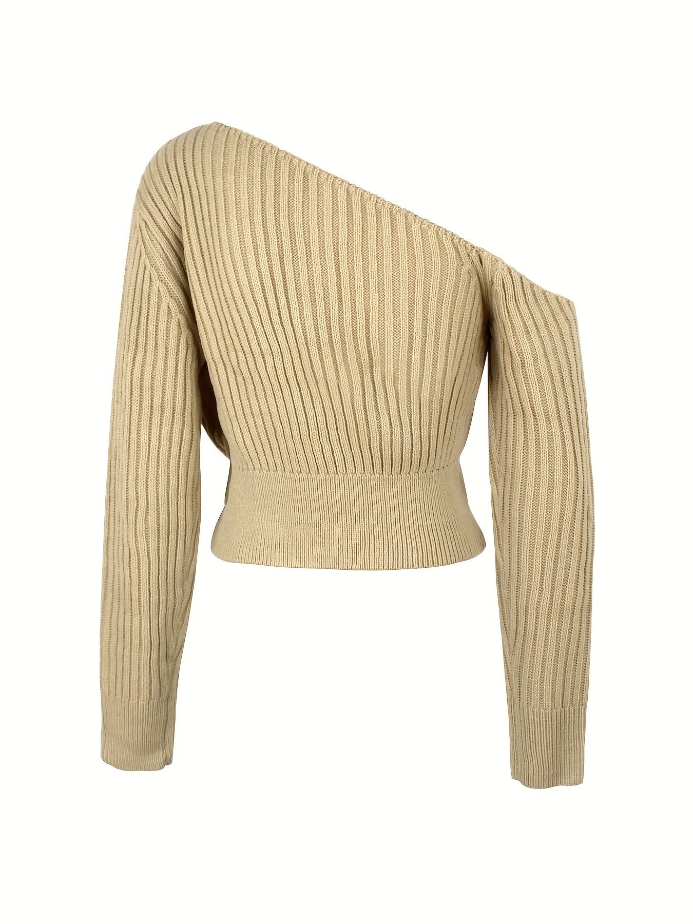 Ribbed Asymmetrical Neck Knit Crop Sweater