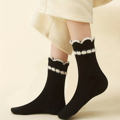 Ruffle Trim Socks Mid Tube Socks Women's Stockings