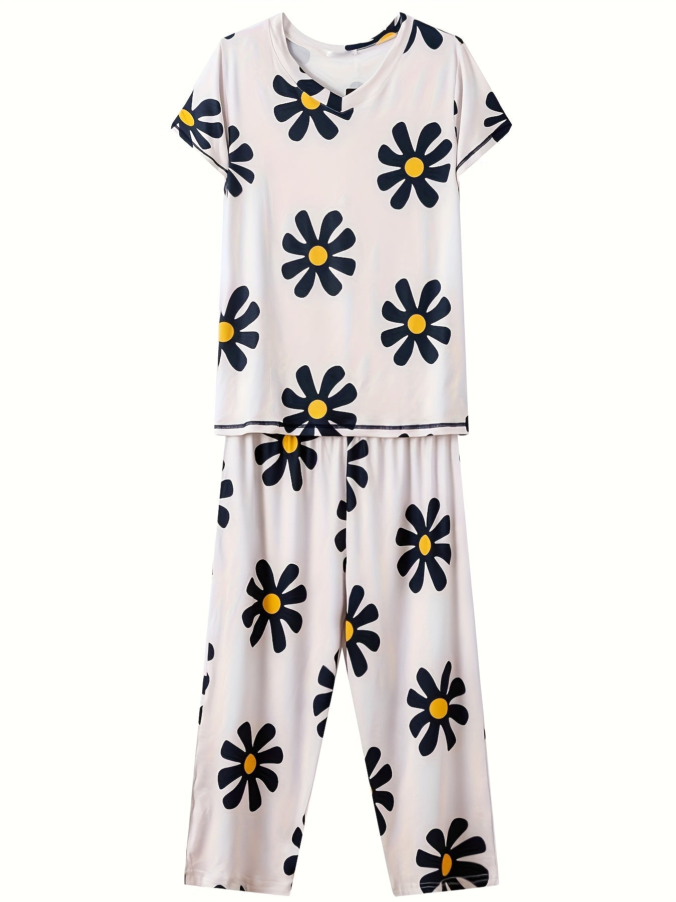 Floral Print Pajama Set V Neck Top & Lounge Pants Women's Sleepwear
