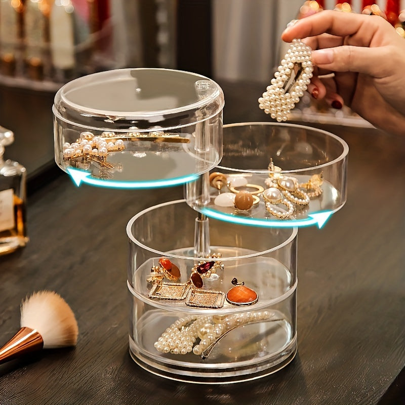 Rotary Table Top Jewelry Storage Box Transparent Dust Prevention Cosmetic Rack