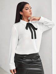  Colorblock Bow Knot Button Up Blouse