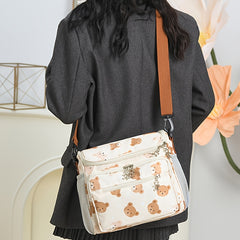 Beige Bear Print Diaper Bag - Spacious Crossbody Parent Bag